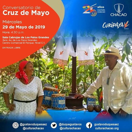 Te esperamos esta tarde a partir de las 4:30 p.m.
en nuestra #SalaCabrujas para que participes del conversatorio sobre la Cruz de Mayo que la gente de Curipaya ha preparado.
Ven encuéntrate con la tradición

#SomosCulturaChacao
#SeguimosHaciendoCulturaxChacao
#YoSoyCuripaya