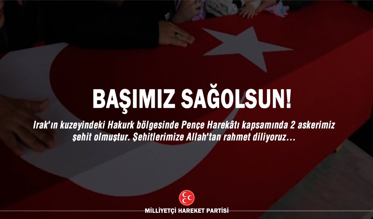 Irak'ın kuzeyindeki Hakurk bölgesinde Pençe Harekâtı kapsamında 2 askerimiz şehit olmuştur. Şehitlerimize Allah'tan rahmet diliyoruz...