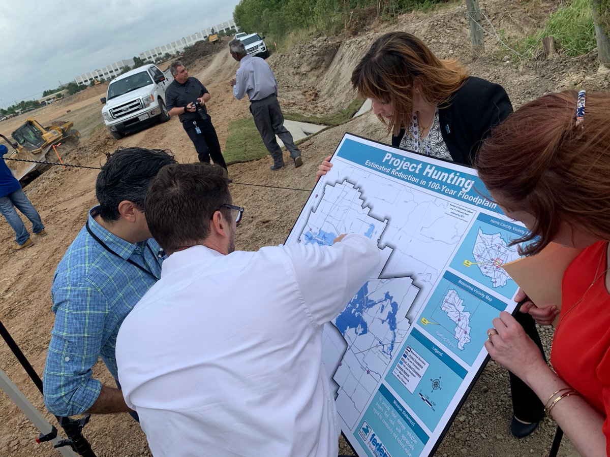 hcfcd's tweet photo. TODAY: Press Conference with @JudgeHidalgo and our Deputy Executive Director, Matt Zeve, at our Homestead Detention Basin to discuss completed work and current plans before the start of hurricane season #HCFCD https://t.co/ZrDVfA5Cr3