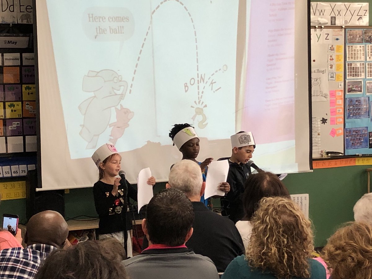 Mr. Dooher’s class did an AWESOME job with their Reader’s Theater performance for their parents this morning! What a great example of reading with a purpose! Great cover art, too! #ElephantandPiggie #SpudPride
