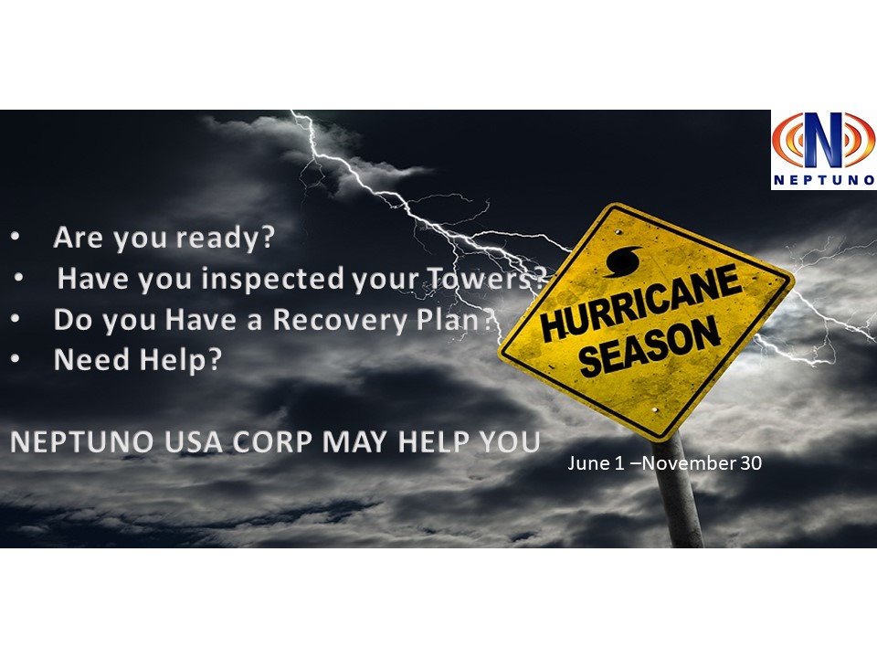 NeptunoUSA's tweet photo. The #USA  #NOAA) is predicting 9 to 15 named #storms (winds of 39 mph or higher), of which 4 to 8 could become #hurricanes (winds 74 mph or higher), including 2 to 4 major hurricanes (Category 3, 4 or 5; #winds 111 mph or higher). #hurricaneprep #towers https://t.co/ig0v5TAuPg
