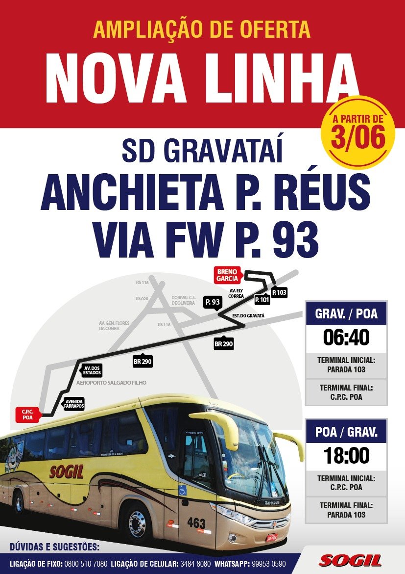 SOGIL_Oficial's tweet photo. #Atenção! 📢📢📢
A partir de 03/06, será incluída uma nova linha - SD Gravataí Anchieta Padre Réus via FW P.93. #SACSOGIL #InformaçãoSOGIL #NovaLinha #AmpliaçãoDeOferta https://t.co/0tfgUWMZPa
