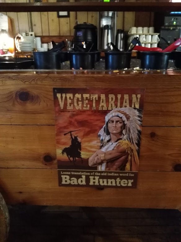 McCVan's tweet image. But we're great gatherers! #vegetarian #randomsigns #amusemyselftodeath found this sign on the side of the salad bar in an E. WA. small town restaurant.