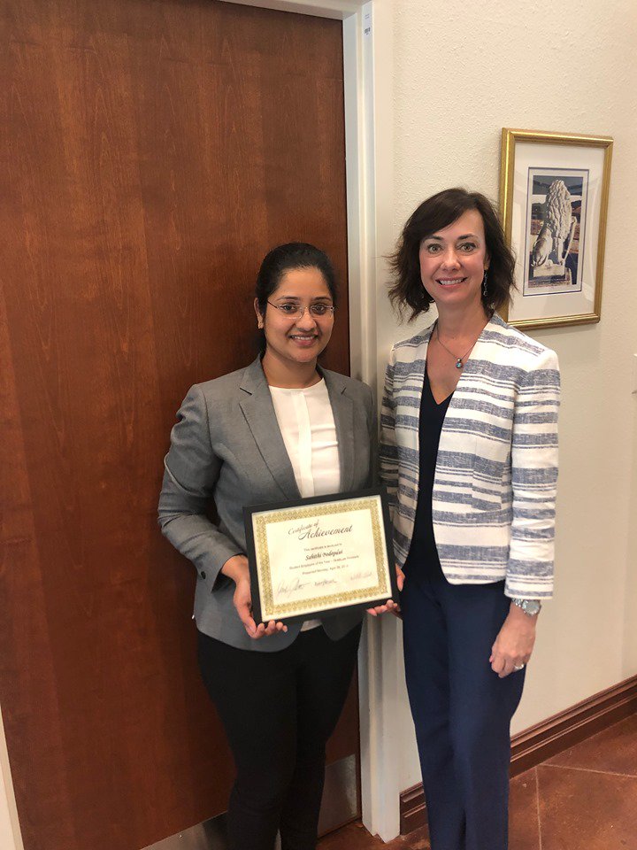 ETAMUCOB's tweet photo. Congrats to #BestInClass #Tamuccob Business Analytics graduate student Sahithi Bodepudi for receiving not one BUT two awards this Spring! 1st place oral presentation at the Annual Research Symposium and 2019 Graduate Assistant of the YEAR! Pictured here with Dean Gibson #Tamuc https://t.co/tk5e8FmKP2