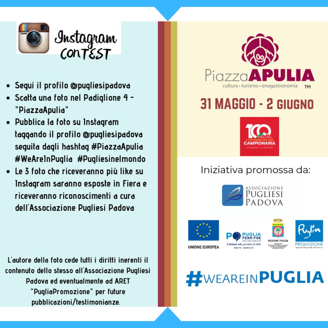 pugliesipadova's tweet photo. Come funziona il Contest Instagram #PiazzaApulia?๐ธ
Scoprilo qui e vinci!๐
https://t.co/rHFGpY7G6g
#Pugliesinelmondo #WeAreInPuglia #Campionaria100 #PugliesiPadova https://t.co/c5ynCTt1Gv