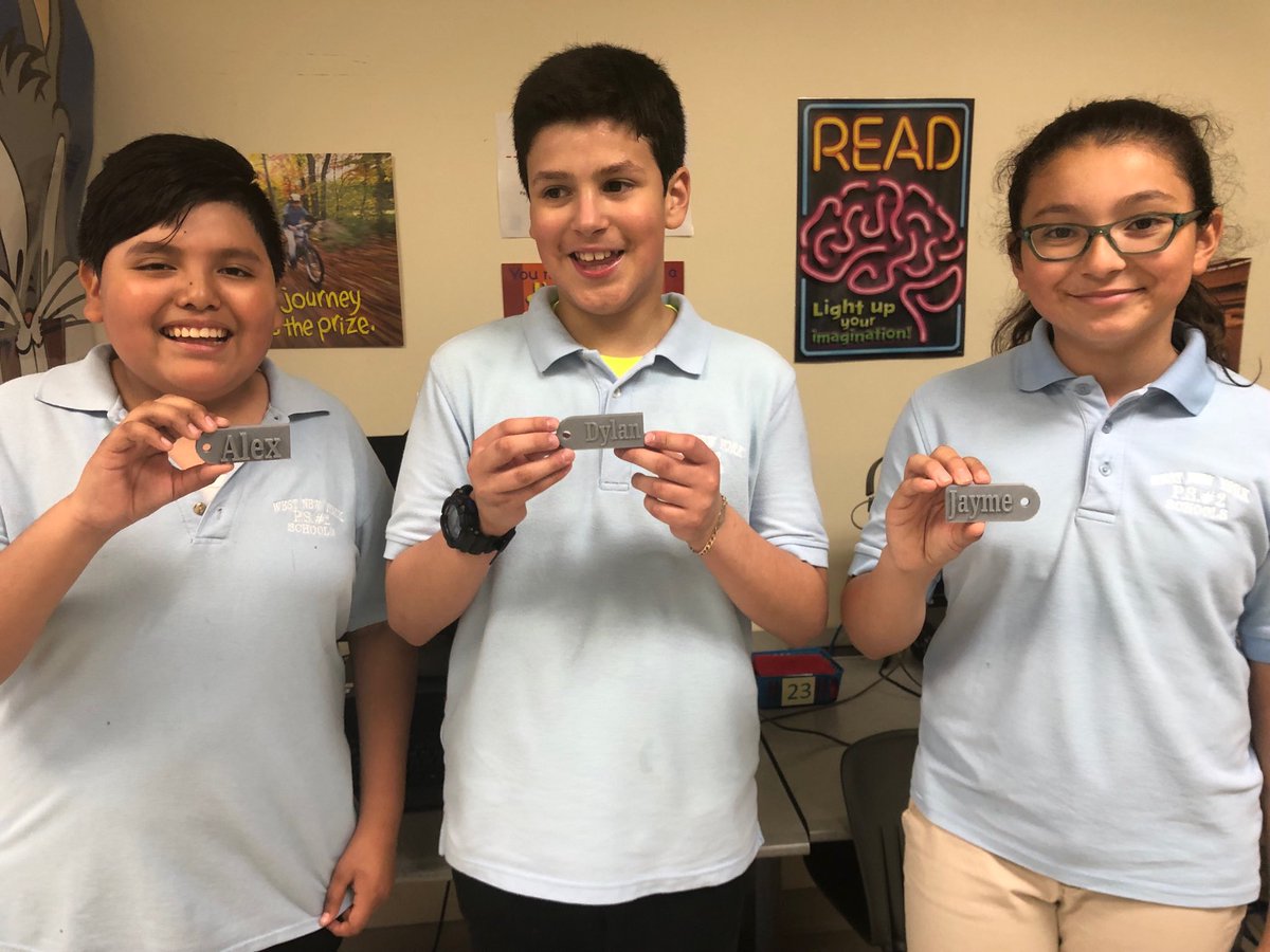 MRod729's tweet photo. PS#2 sixth graders designed their 3D name tags and printed on our 3D printer. ⁦@wnyps2⁩ ⁦@WestNYSchools⁩ ⁦@SuperintClara⁩ ⁦@FRSNewJersey⁩ ⁦@HudsonCoNJDOE⁩ ⁦@bookgirl614⁩ https://t.co/SU3hsA6R9Z