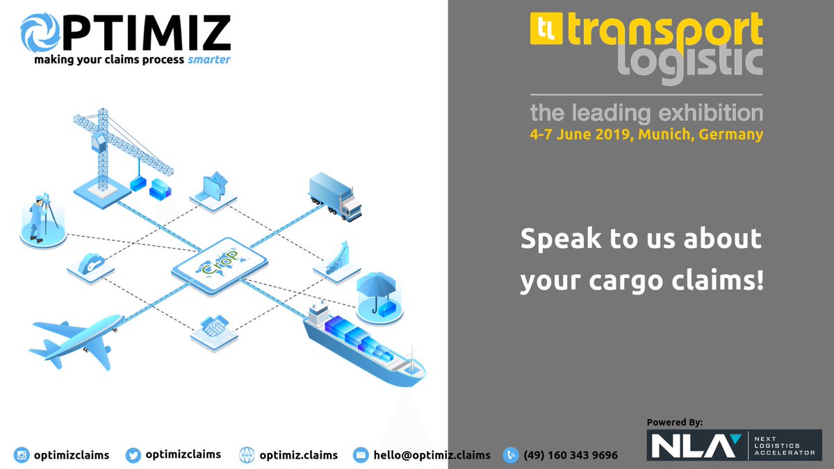 OPTIMIZClaims's tweet photo. We will be attending #TransportLogisticExhibition in #Munich and are keen to speak with #shippingLines #FreightForwarders #Airlines and #PortTerminals about #CargoClaims. Claims do not have to be an unpleasant encounter btw u n ur customers or their #insurers. https://t.co/3WvGnmmJwn