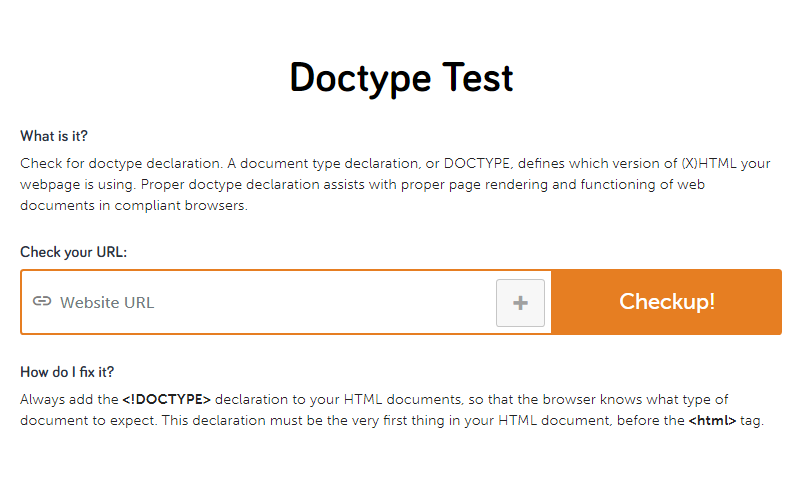 Seositecheckup's tweet photo. Proper doctype declaration assists with proper page rendering and functioning of web documents in compliant browsers. Check for doctype declaration in your website. https://t.co/ixTdfFrsBH
#Doctypes #SEOTools #SEOAudit #WebsiteAudit #WebsiteAuditTool https://t.co/dGKWRKM96M