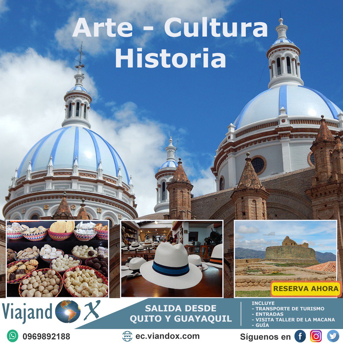 viajandox's tweet photo. Centro Histórico, Gualaceo, Chordeleg y recorrido por las ruinas norteñas precolombinas mejor preservadas del Imperio Inca.
Contactos: 02 268 1568 - 096 989 2188
https://t.co/SV2To7vW9r
#ViajandoX #Cuenca #Azuay #Ecuador #Guayaquil #Quito #CentroHistorico #CatedralNueva #Cultura https://t.co/fU7V78NA5j