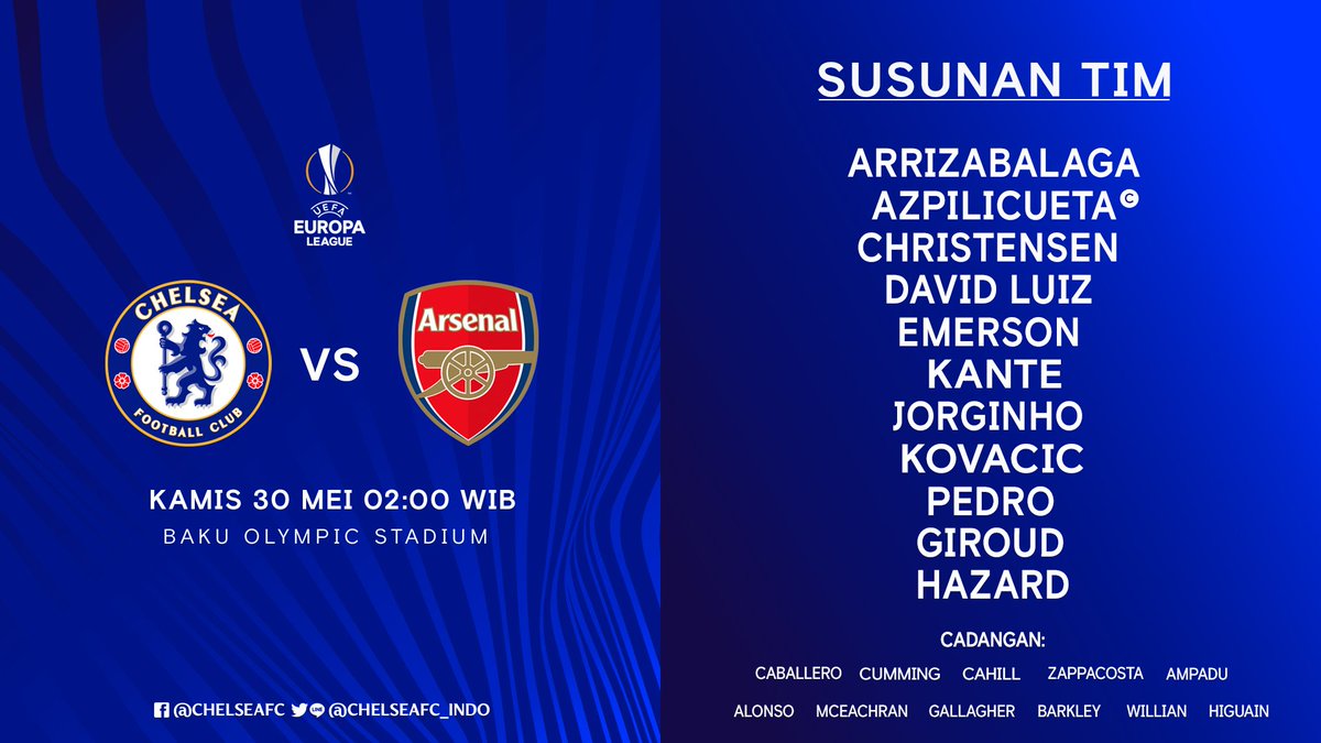 chelseafc_indo's tweet photo. Kante jadi starter buat the Blues! 

Berikut susunan pemain kami untuk #UELfinal... #CFCIndo https://t.co/qn5QCGy1BT