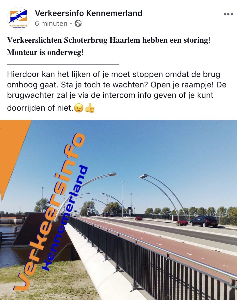 Let op! Verlichting in storing. Raampje open en naar de brugwachter luisteren  dus! #schoterbrug #waarderpolder #haarlem