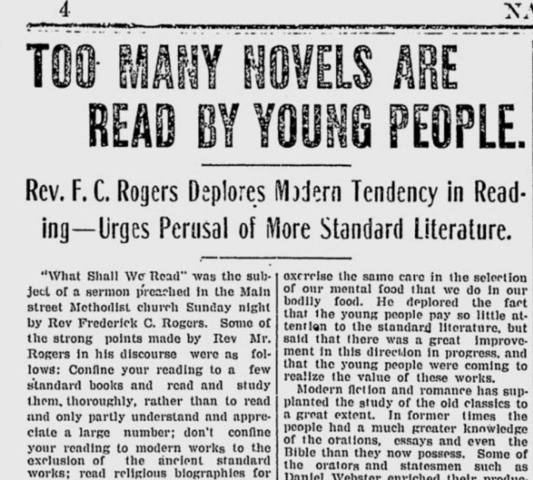 PessimistsArc's tweet photo. Each generation is called worse than the previous:

1865: Kids grow up too fast!
1883: Kids read too much!
1909: Kids play too much!
1929: Kids are too egotistical!
1939: Kids are addicted to radio!

Podcast on topic: https://t.co/3rS3U8ET1a https://t.co/WoB7Q1lNHL