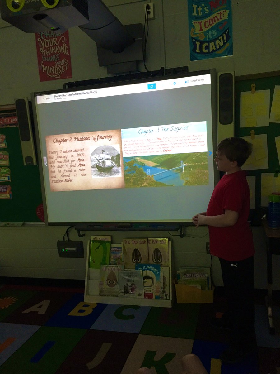 brittanykhansen's tweet photo. The 4th grade presented to the class using Book Creator and 6th grade presented using google slides. The group did a great job presenting their topics to the class. #soproud #bookcreator #southoldelem @southoldelem @BookCreatorApp https://t.co/e6qSBpwjnn