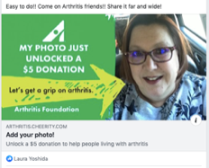 VectraScore's tweet photo. Our ambassador Maria just unlocked a donation to the @ArthritisFdn. Way to go, Maria! https://t.co/MFNzRXLLv4
