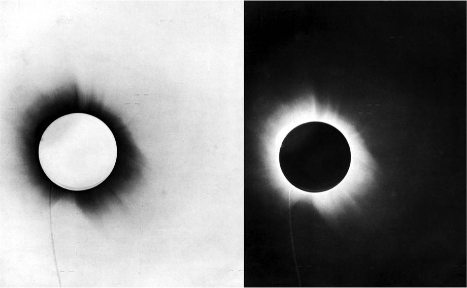 IntroidInc's tweet photo. Fotografía en negativo y positivo tomadas por #Eddington en la Isla del Príncipe en donde podemos apreciar la curvatura de luz de las estrellas 💫al estar cerca del campo gravitacional del Sol ☀️ https://t.co/kssbOUtRoL
