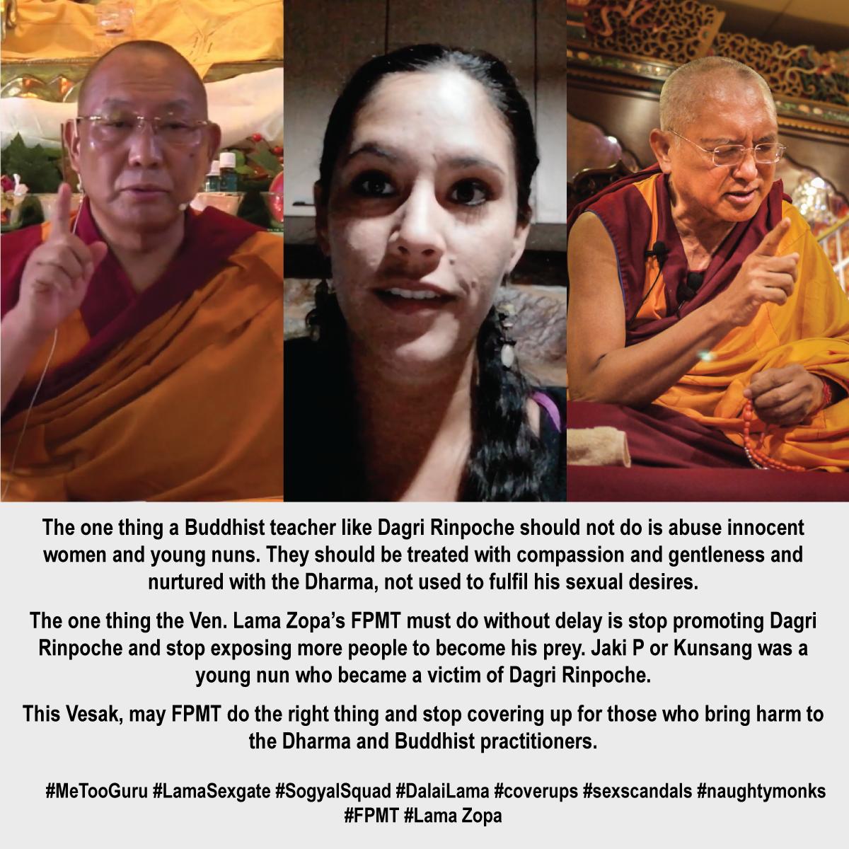 JonathanLeger's tweet photo. "Lama Zopa &amp; FPMT promoted/protected this Dagri Rinpoche. Woman on video bravely speaks out about her molestation by Dagri Rinpoche. Shame! Why is FPMT silent?

https://t.co/FJPX3MFztV

#ThankYouIndia2018 #Hindu #FreeTibet #rangzen #Tibetans #TheLieLama #DalaiLama #PMModi " https://t.co/9BlflSvJT9
