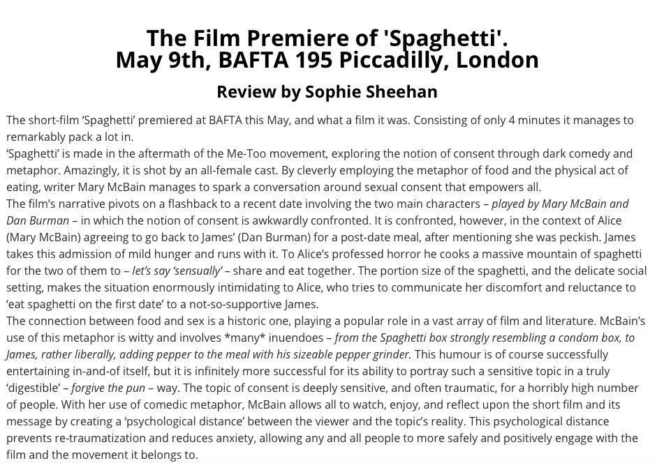 Spaghetti The Film (@spagthefilm) on Twitter photo The very lovely Sophie Sheehan of <a href="/Phacemag/">ThePhacemag</a> has written a very full and informative review on the Spaghettithefilm World Premiere. She also goes into plans for phase 2 and how we will use the film as an educational resource
Read it in full here - phacemag.com/film-review---… The very lovely Sophie Sheehan of <a href="/Phacemag/">ThePhacemag</a> has written a very full and informative review on the Spaghettithefilm World Premiere. She also goes into plans for phase 2 and how we will use the film as an educational resource
Read it in full here - phacemag.com/film-review---…