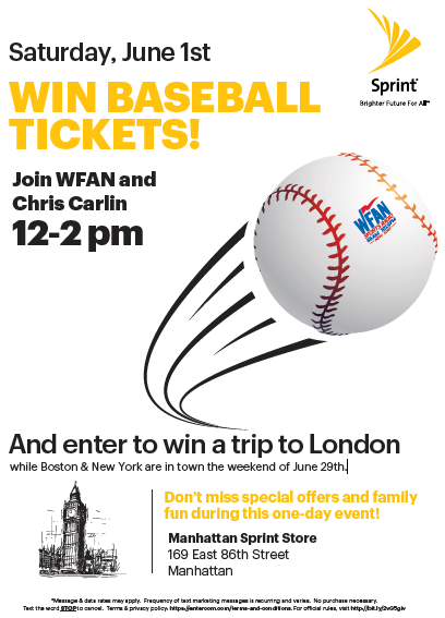 Come into Sprint 86th Street this Saturday 6/1/19 And enter to win a trip to London while Boston &amp; New York are in town the weekend of June 29th. #sprintrisingstars #sprint #newyorkyankees #bostonredsox