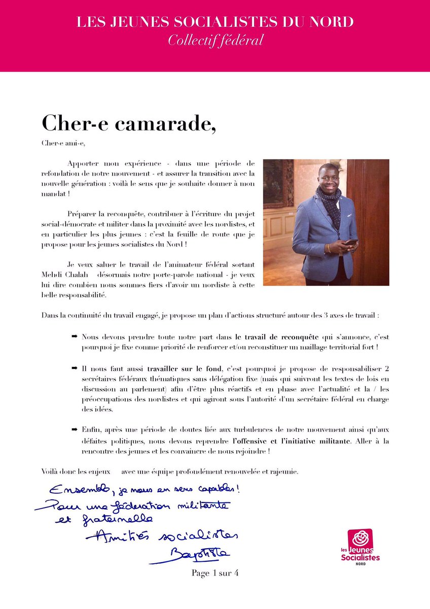 JeunesSocNord's tweet photo. Ce soir se tenait le renouvellement du MJS Nord! Merci à @MehdiChalah pour le travail accompliet pour ce qu’il fait au porte-parolat des @JeunesSocialist. Bravo à @BaptisteMenard pour son élection comme animateur fédéral, @remi_bsmrt et @atjml comme SG et SG adjointe. https://t.co/PHJcS9SxKj