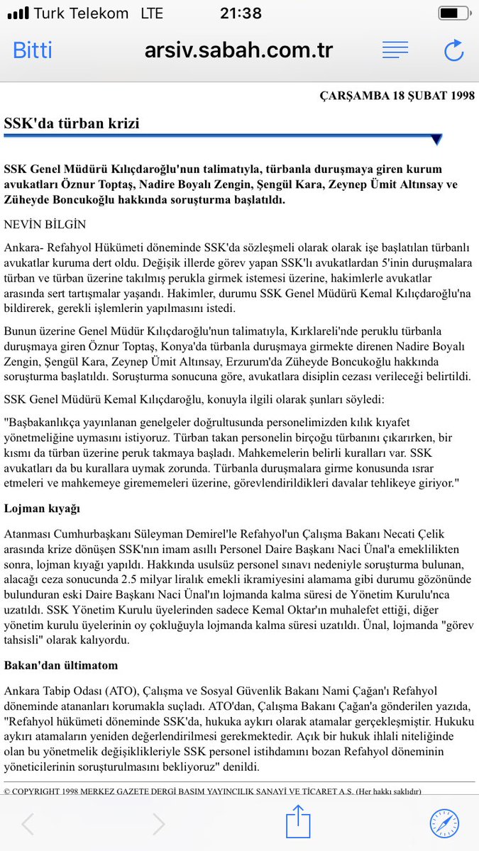 Kemal Kılıçdaroğlu.. SSK Genel Müdürü.. Başörtüsü üzerine perukla duruşmalara giren avukatlara soruşturma açtırdı. Bugünü anlamak için geçmişe bakmak gerek.. <a href="/kilicdarogluk/">Kemal Kılıçdaroğlu</a> arsiv.sabah.com.tr/1998/02/18/r09…