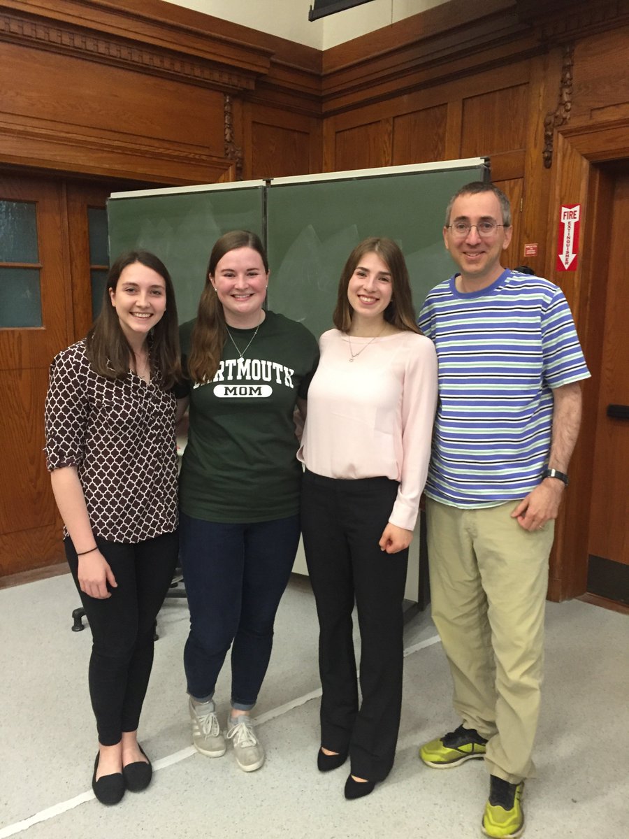 glueckd's tweet photo. Senior honors thesis presentations and defenses complete @DartmouthChem ! Congratulations to Lauren and Amber, and thanks to mentoring star @sgibbons331 #NSFFunded https://t.co/2Wh95Juc8w