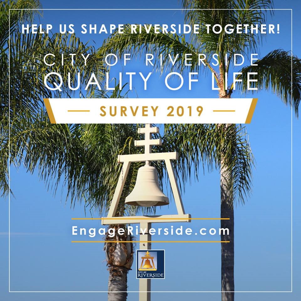 RPUnews's tweet photo. The City of Riverside is encouraging people who live and work in the city to respond to the Riverside Survey, an effort that is underway to gauge feelings about quality of life issues here. 

To take the survey, visit: https://t.co/EkcDc2aYyd https://t.co/wUY0gk8QQS