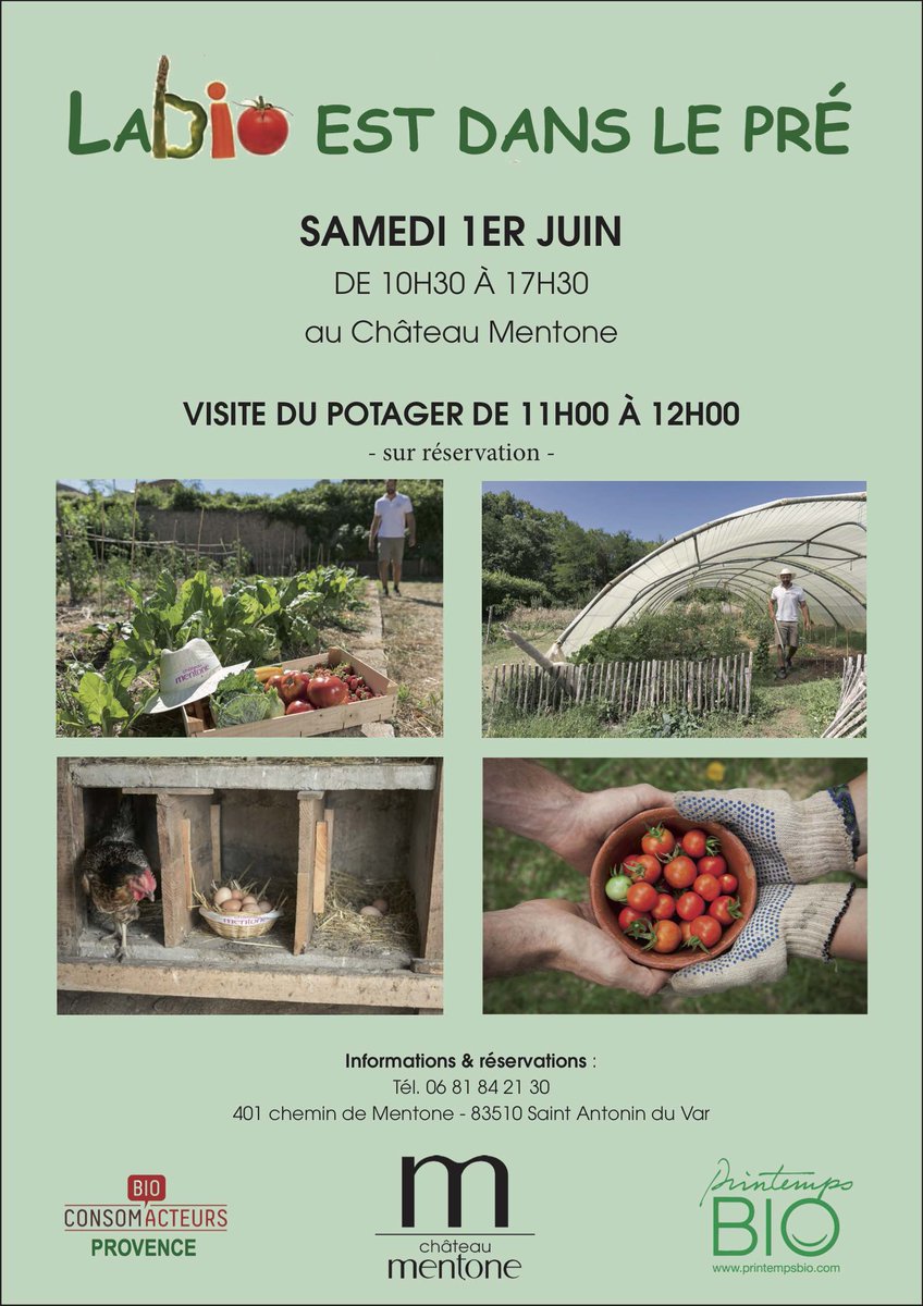 BioConsoPACA's tweet photo. RAPPEL ! #LaBioEstDansLePré c'est ce samedi au @ChateauMentone avec #CampagneGlyphosate83 #NousVoulonsDesCoquelicots #PrintempsBio #MagicBuck
@PasDesCobayes @campagneglypho
Programme détaillé https://t.co/aCDyXhwLzo https://t.co/nm5o3HdWuS