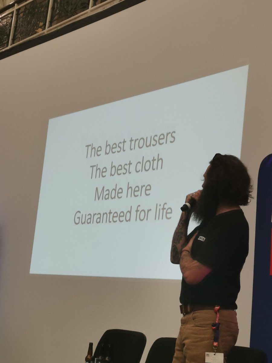 AmyVBenstead's tweet photo. Ending the day with entertaining story telling from @hebtroco- it's all about the stories behind what you wear #madeinbritain #MiBLive https://t.co/TW43K8Ex1l