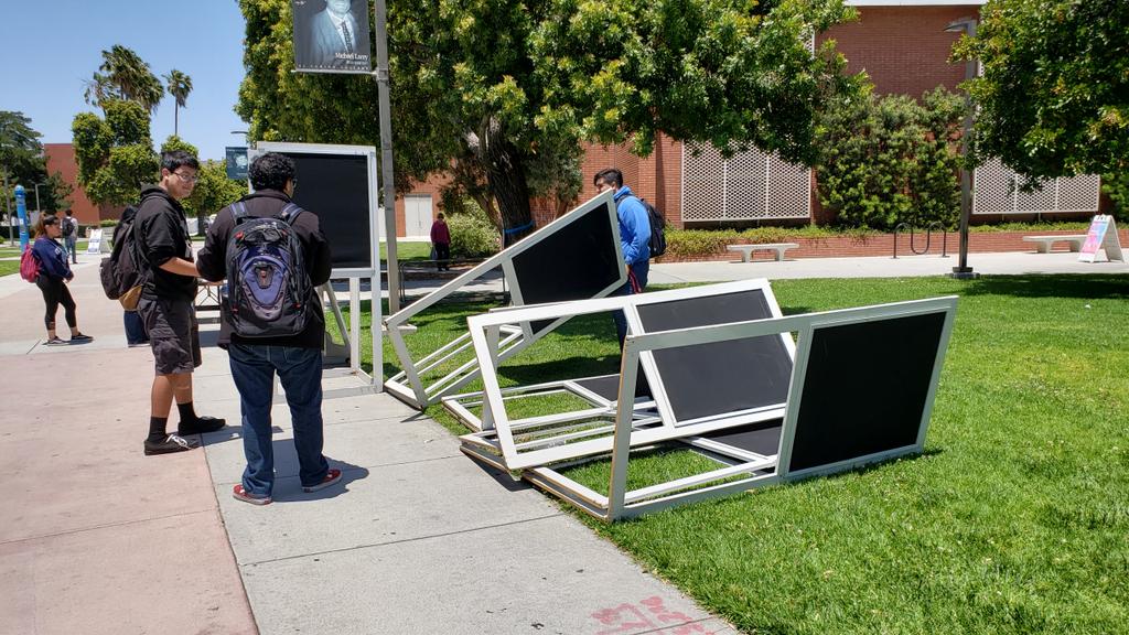 ECCUnionOmar's tweet photo. BREAKING NEWS: Voting stands for the student government elections in the Library Lawn toppled over due to a gusty of wind. @elcamino_aso officers have begun to put the ballots back in place. https://t.co/AIdHiAdVlG