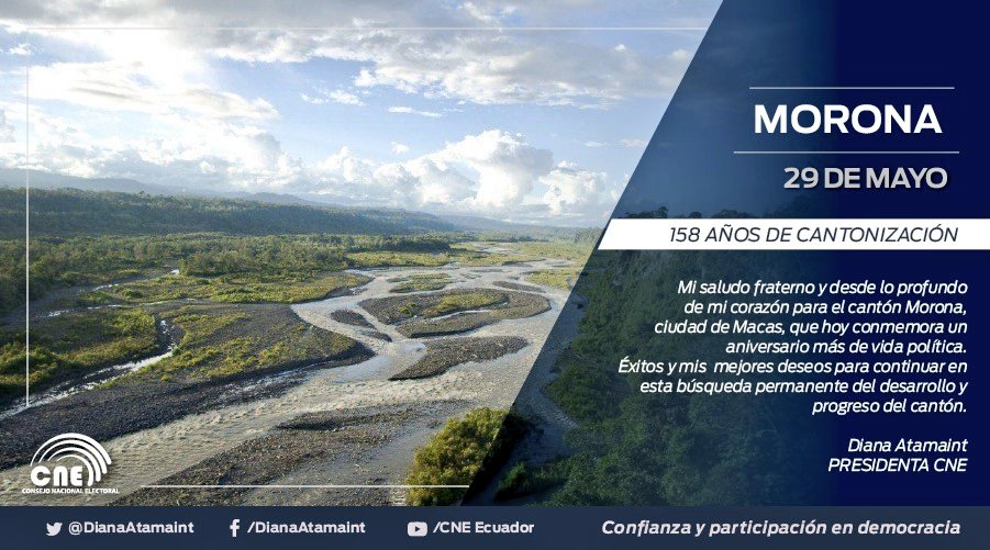 Quiero extender un saludo fraterno al cantón #Morona en mi amada provincia de Morona Santiago en su aniversario de cantonización. Éxitos y mis mejores deseos para seguir impulsando una gestión constante por su desarrollo y progreso. ¡Felices fiestas! <a href="/ExpresateMS/">Exprésate Morona Santiago</a>.