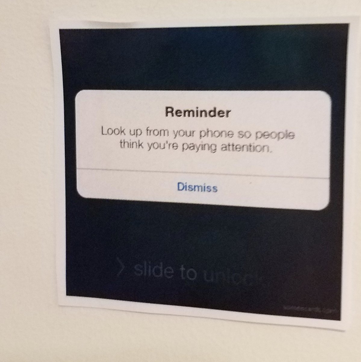 OfficeBanksy's tweet photo. #OfficeBanksy #strikes #again! #Downtown #reminder #slidetounlock #lookup #payingattention #dismiss https://t.co/gS0qVErdoA