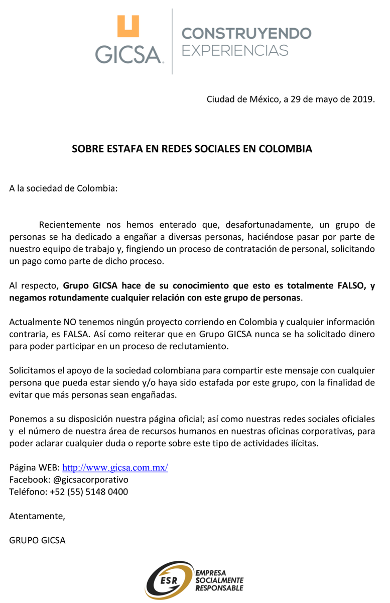 Atención, actualmente no tenemos ningún proyecto en Colombia, solicitamos el apoyo de la sociedad colombiana para compartir este mensaje.
