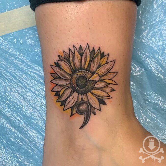 Semicolon Tattoo Sunflower