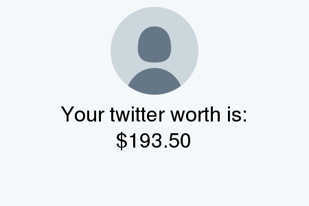 OverthrowEric's tweet photo. My Twitter worth is: $193.50

Find yours with https://t.co/KWPxGQNArP

. https://t.co/eG3sTdNDy6