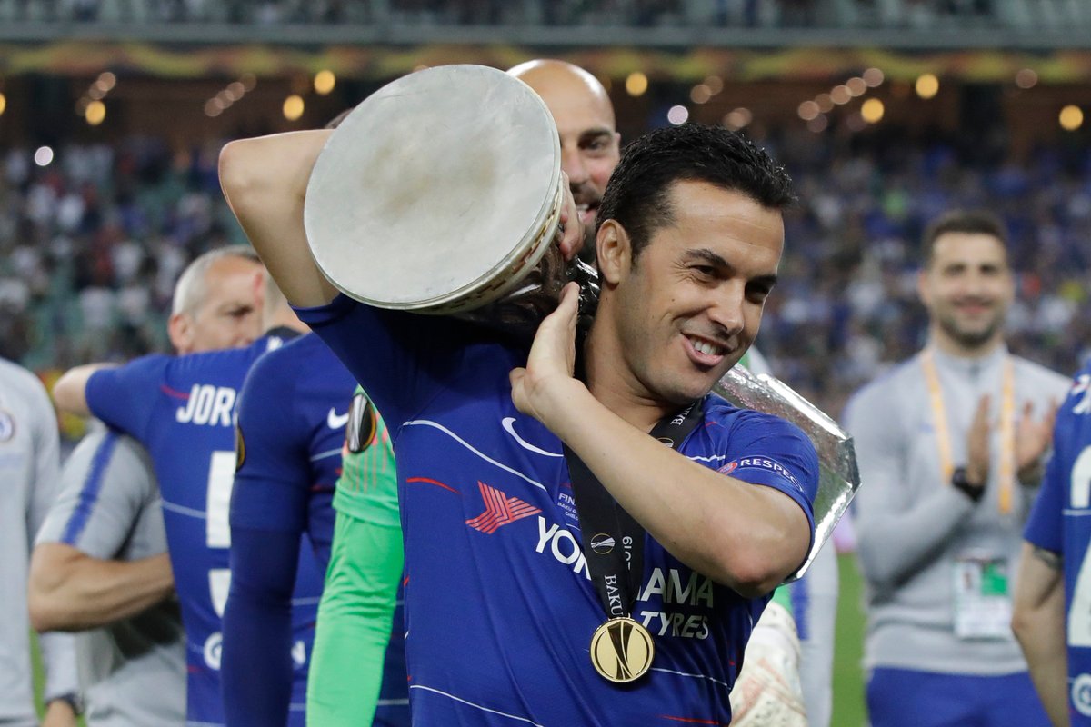 Pedro, eufórico con la Europa League en Bakú.