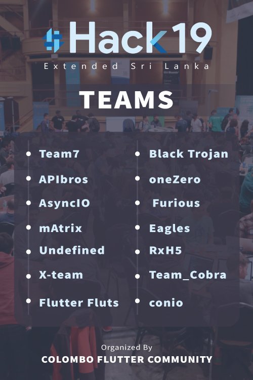 FlutterCMB's tweet image. Hey Flutterist's, we have sent the invitations for Hack '19 Extended Sri Lanka so make sure to check your emails asap.
Congratulations to the following teams for being selected to participate.
#flutterCMB #Hack19ExtendedLK