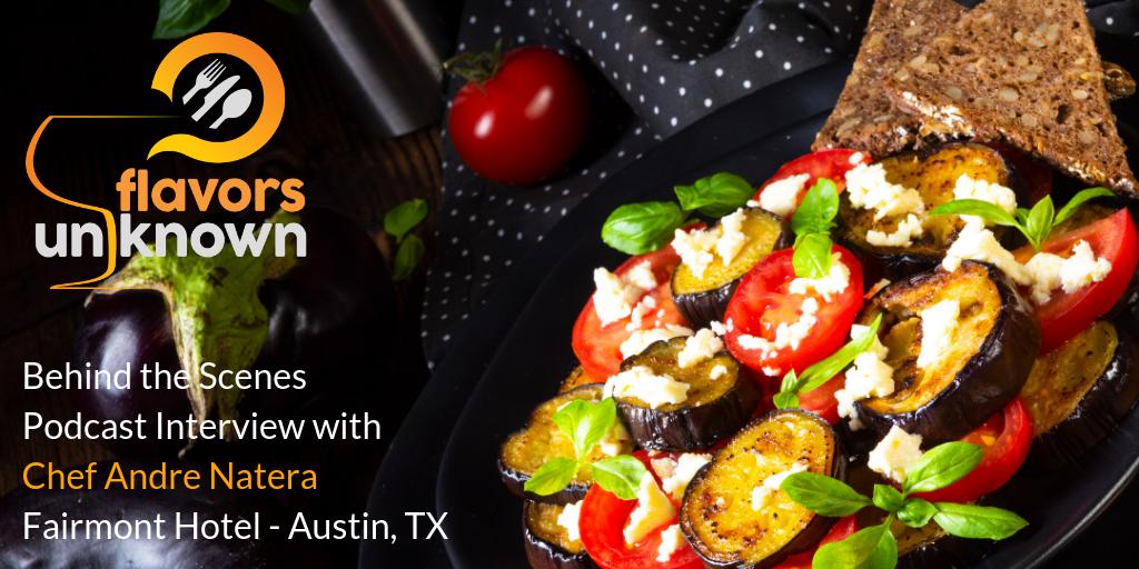 The BBQ season is on! @ChefNatera from @FairmontATX is telling us to grill eggplants on the BBQ. Get the recipe on flavorsunknown.com. Listen to his full interview on my podcast 'flavors unknown' 
#flavorsunknown #chefpodcast #foodpodcast #chefs #atx #austinchef #recipe