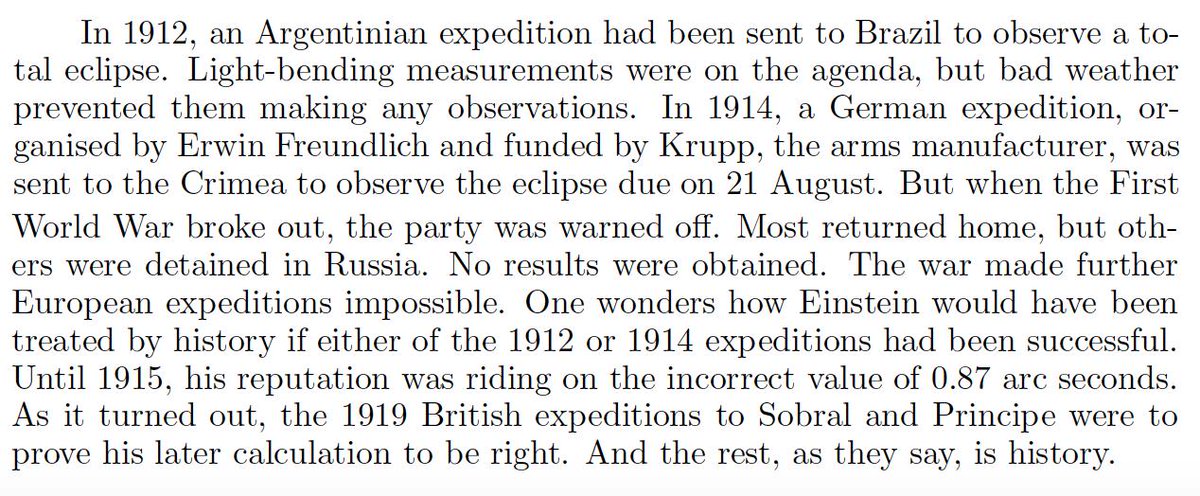 Of course things were more complicated than that because science doesn't happen in a vacuum. In particular, a century ago, science was happening within the world-order-reshuffling horrors of World War I.A summary of events courtesy of  @telescoper's paper  https://arxiv.org/pdf/astro-ph/0102462.pdf