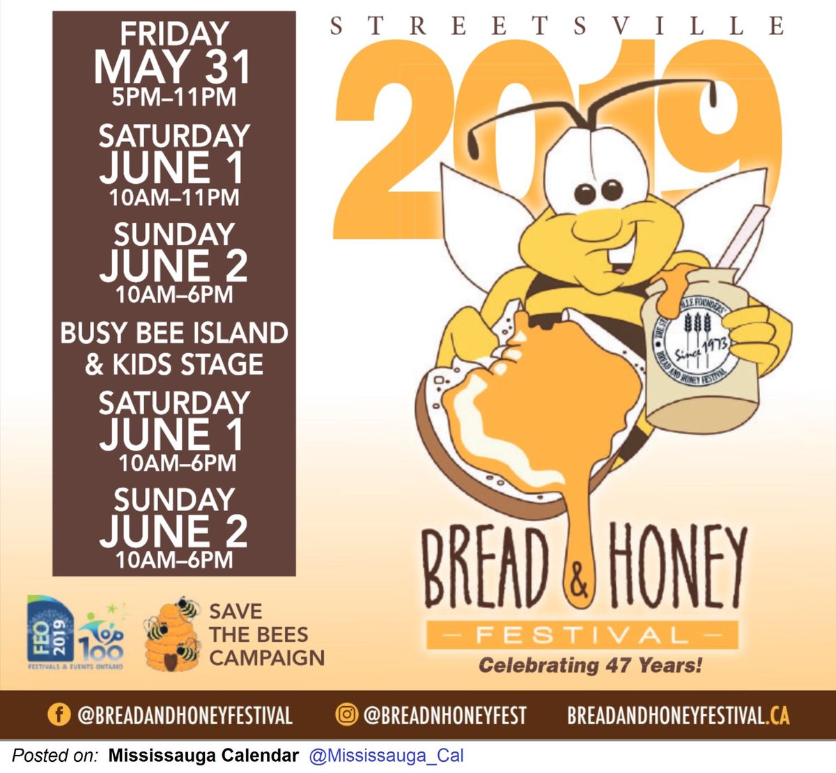 BREAD &amp; HONEY FESTIVAL: *TODAY* (Sun) @ 10am - 6pm at #Streetsville Memorial Park, and the Square #bnhfest Info &amp; Schedule: breadandhoney.ca 🎉🍞🍯🐝💛🎡🎤