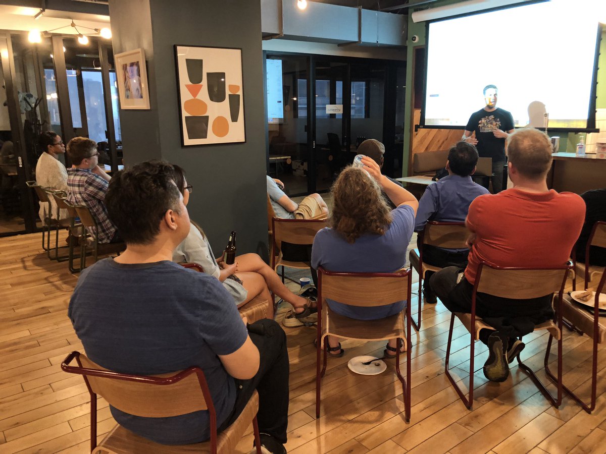 PHLblockchain's tweet photo. And we’re live! Matt Rosen presenting on Steem Engine— a second layer smart contract platform built on the @steemit network. https://t.co/O1G6oApbZ6