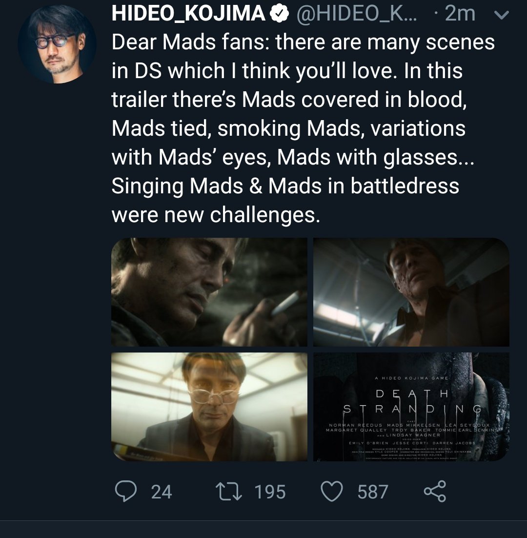 Ash Parrish on X: Kojima is using death stranding to be very publicly  horny on main for mads mikkelsen.  / X