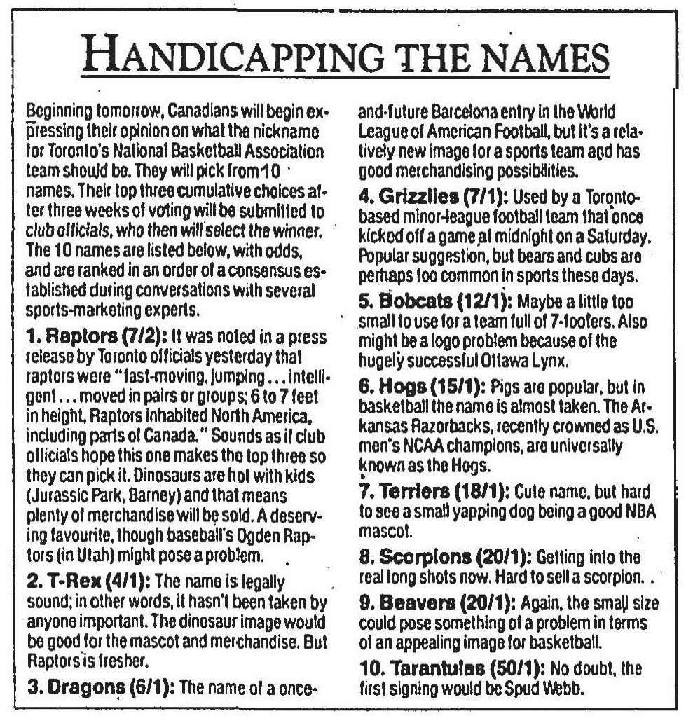 14. I also like this Globe & Mail piece, providing odds for each of the ten finalists, and briefly discussing each name.