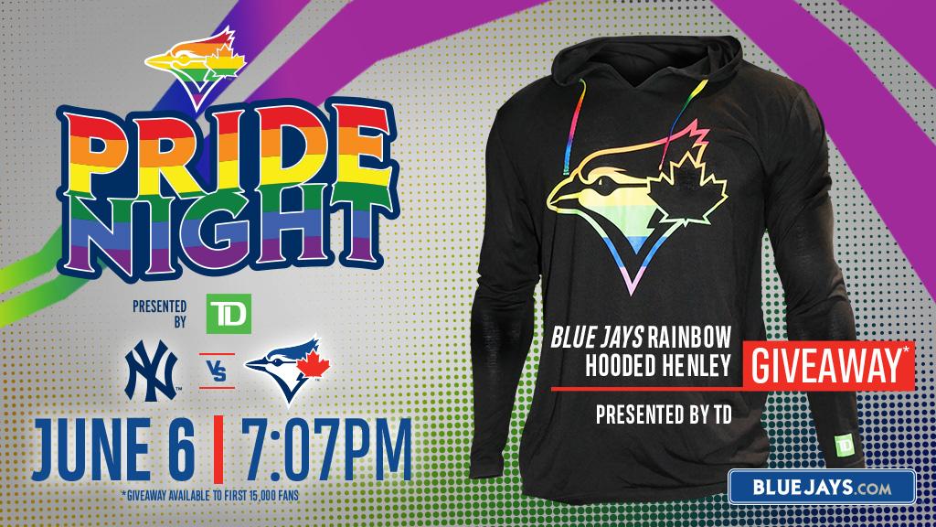 Toronto Blue Jays on X: We'll be giving away this beautiful #BlueJays  Rainbow Hooded Henley to the first 15K fans at Pride Night pres. by  @TD_Canada! 👉   / X