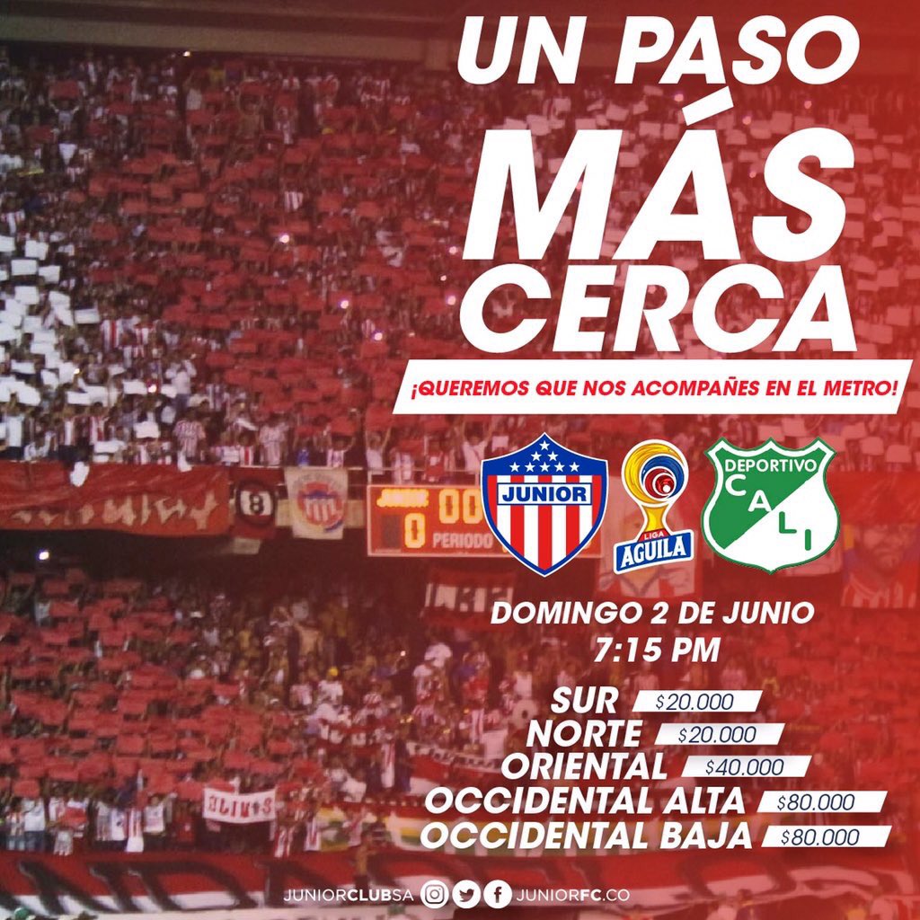Koalicion1924's tweet photo. Boletería disponible para el partido de este domingo. Junior va Cali. https://t.co/aPx1PPt0Y6