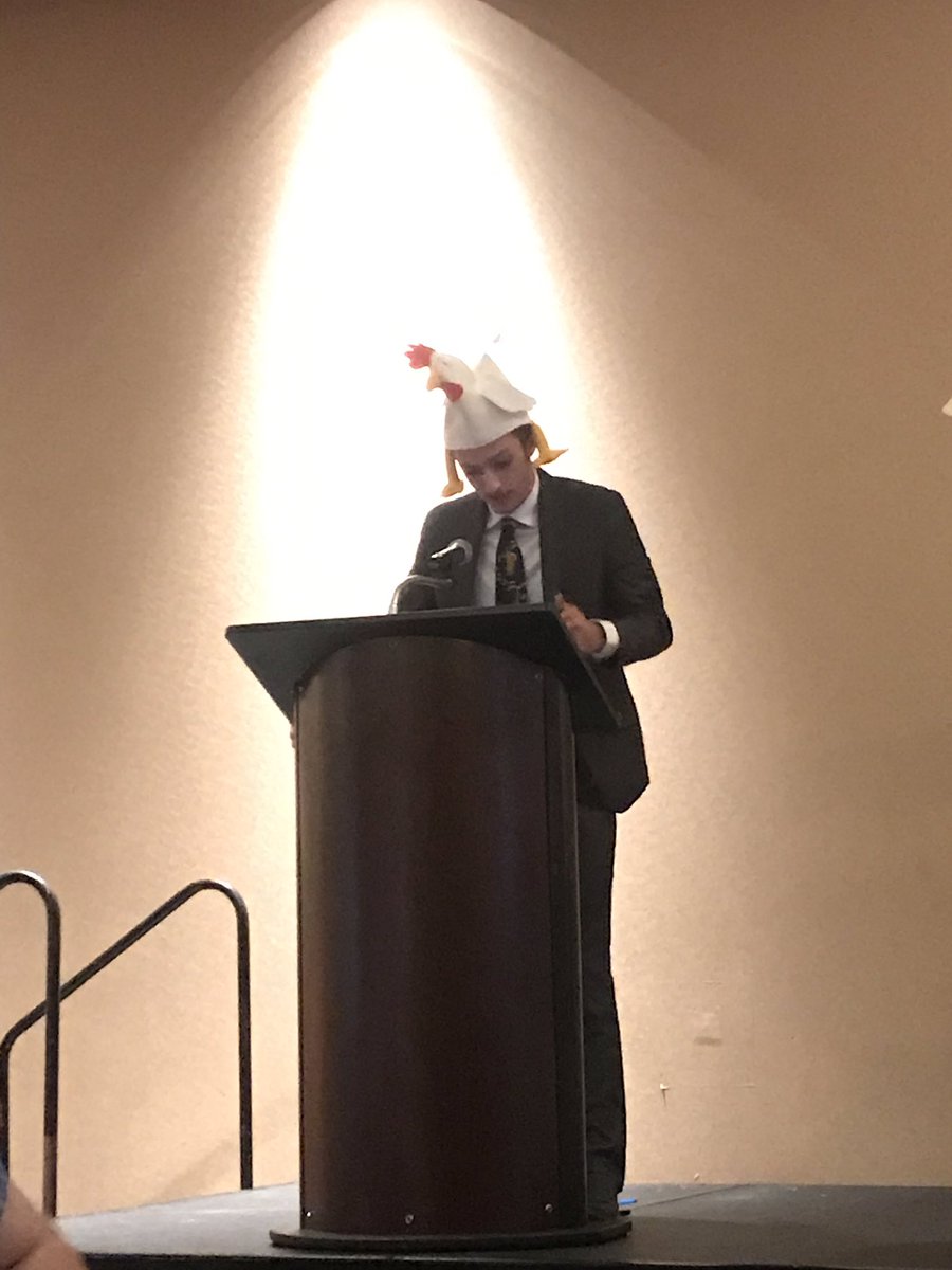 Who doesn’t love a band president wearing a chicken hat?? Fantastic speech Michael! Great time at the band banquet! #classof2019 #SABand #SAProud