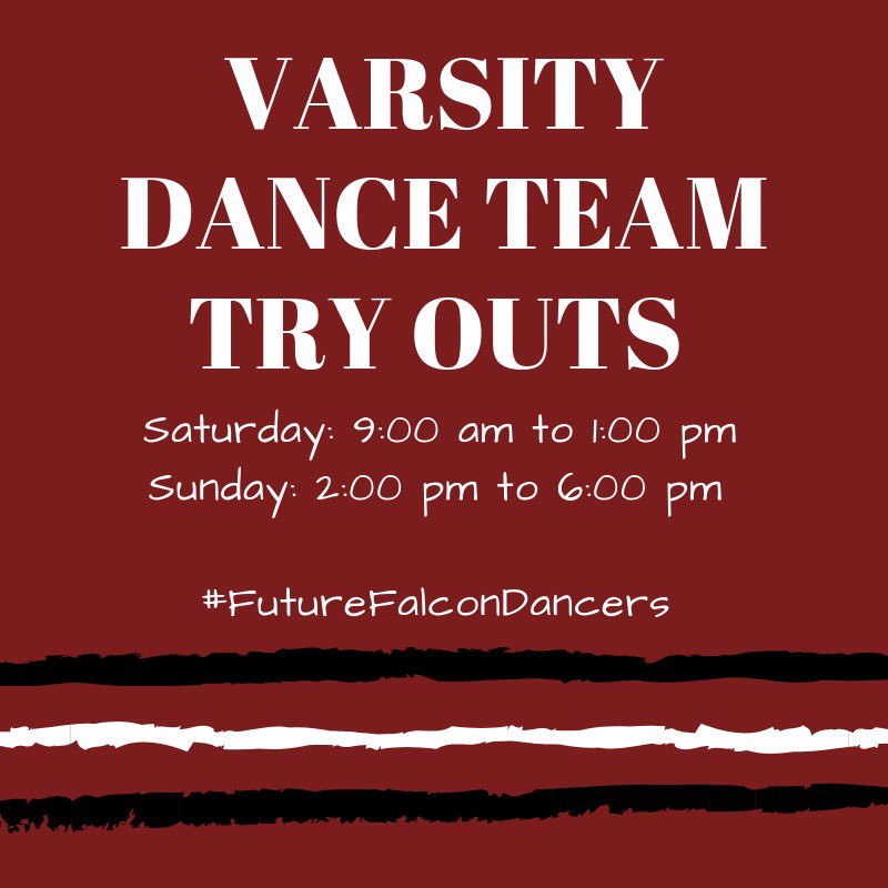 HF2VD's tweet photo. Last post had an incorrect time! These are the CORRECT times for Try Outs this weekend!!! Share the news! •
Reminder that the Try Out meeting will be THIS Friday at 6:00 pm!🖤
•
•
#FalconDancers #FalconStrong 🦅 https://t.co/yQNvG5xkn7