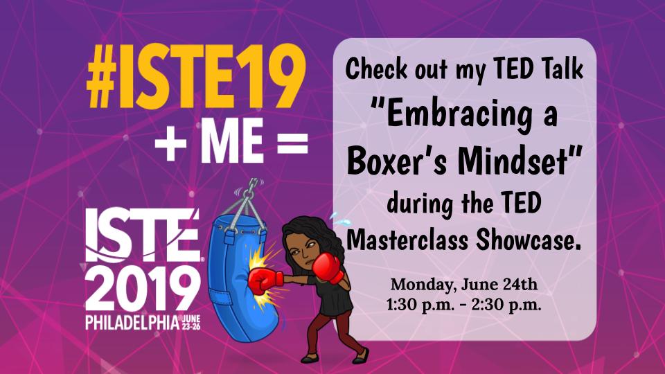 JessDeveloper's tweet photo. I'm excited to share my #tedtalk "Embracing a Boxer's Mindset" at #ISTE19. It is an honor to be given this opportunity. @iste @TEDTalks @TED_ED #loveSCschools #TeachSC https://t.co/9nMeuF1I2O