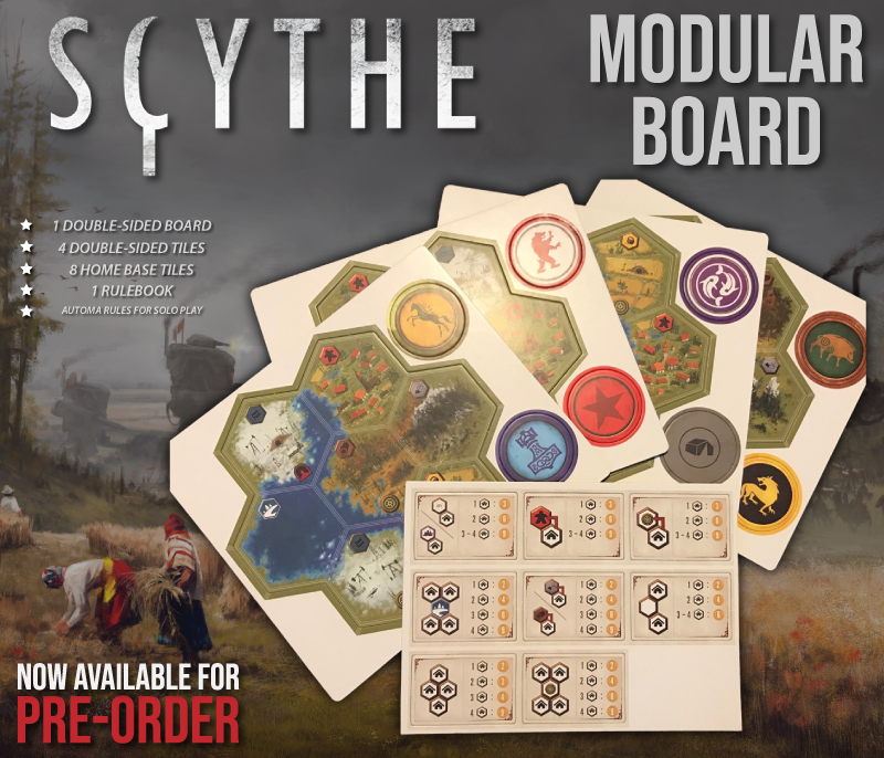TopShelfGamer's tweet photo. Hello, Top Shelf Gamers!

The new Scythe Modular Board is NOW AVAILABLE for pre-order! 
*Expected to ship July 26th!

To celebrate this great, new product we are offering
25% OFF select Scythe products!

See more here: https://t.co/nZsOLUAPv4

#topshelfgamer #boardgameupgrades https://t.co/ISBoPi54ih