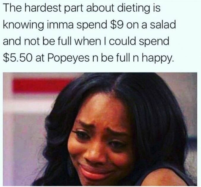 amoots's tweet photo. Facts... 😂😂😂
@PopeyesChicken is so good. 😭
#hungrygirlproblems #hangry
And don’t think just because I am a girl that all I want is salad. 😫😑 https://t.co/7GXnHmVDlp