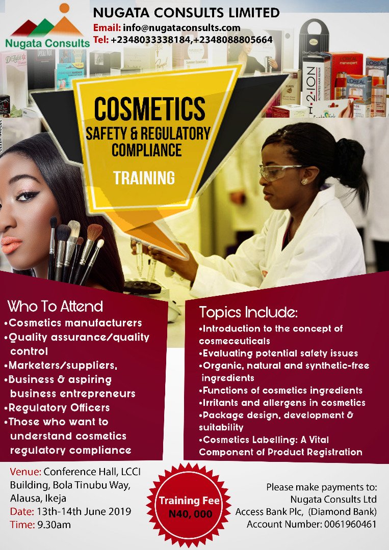 The Cosmetics foundation training promises to be impactful with facilitators drawn from the academia and regulatory background. Please plan to attend!